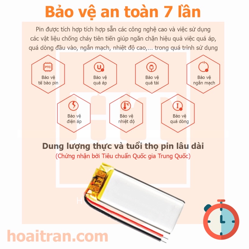 Pin Li-Po 3.7V 601230 180mAh (Lithium Polyme) cho hộp sạc tai nghe Bluetooth