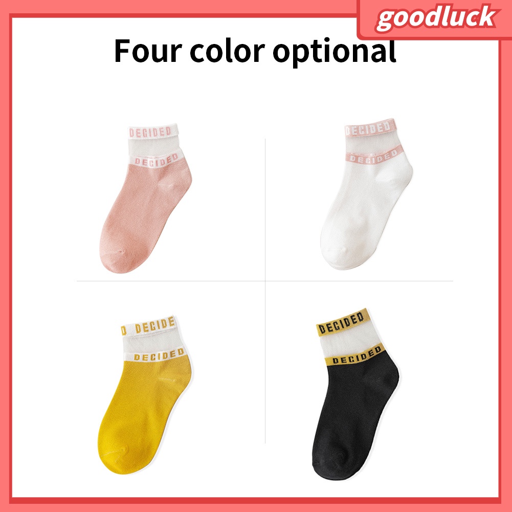 Set 2 Đôi Tất Lưới Thoáng Khí In Chữ Thời Trang Cho Nữ