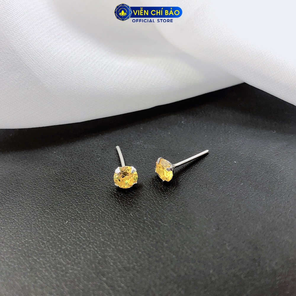 Bông tai bạc nữ tròn lấp lánh nhiều màu chất liệu bạc 925 thời trang phụ kiện trang sức nữ Viễn Chí Bảo B400208x1