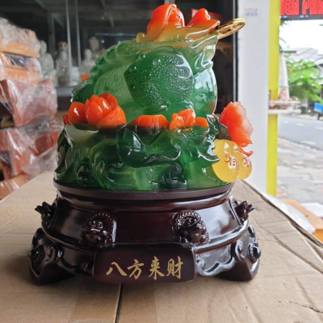 Cóc xanh ngậm tiền phong thủy cao 19 cm