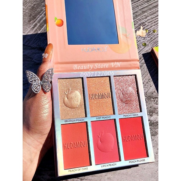 [FREESHIP] Bảng Phấn Má Hồng Bắt Sáng Nhũ Lấp Lánh 6 in 1 Peaches Blush Palette