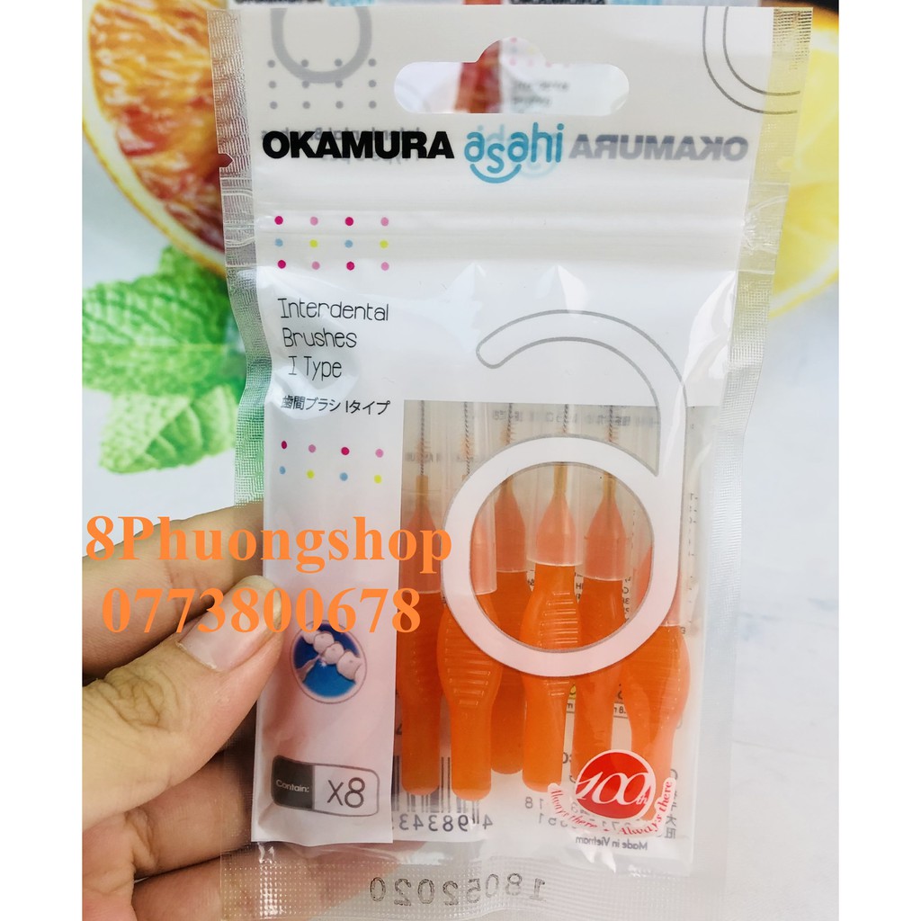 Bàn chải kẽ Okamuara chữ i chăm sóc răng miệng 8 cái/ bịch - Bàn chải kẽ răng Okamura Asahi dạng chữ i