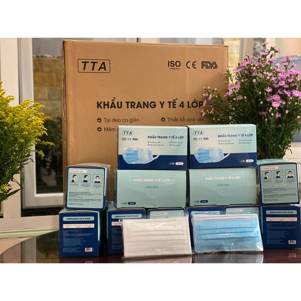 Khẩu Trang Y Tế TTA 4 Lớp Kháng Khuẩn Tai Đeo Mềm Mịn Chống Trượt - Hộp 50 Cái | BigBuy360 - bigbuy360.vn