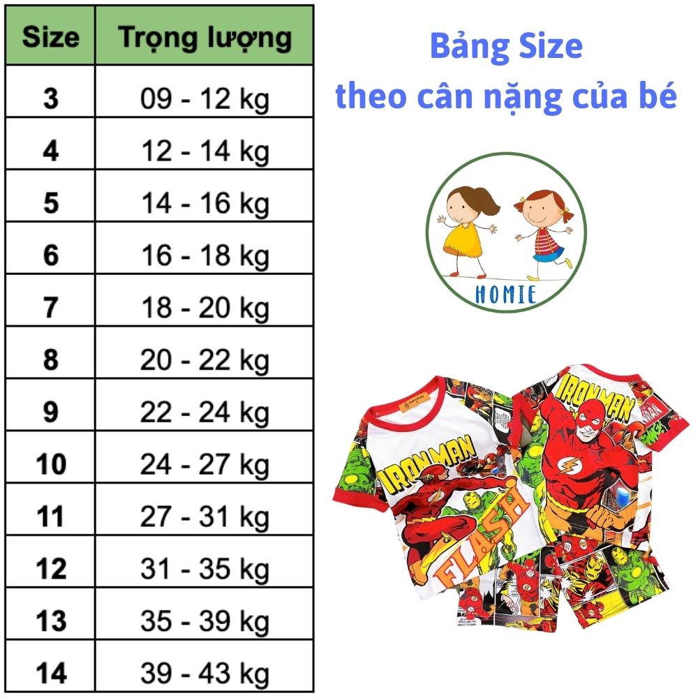 Quần Áo Cho Bé Trai 9-43 Kg Set Đồ Bộ Trẻ Em Thun Lạnh 3D Hoạt Hình Size Nhí Đại Mềm Mịn Mát Bền Đẹp Homie Kids