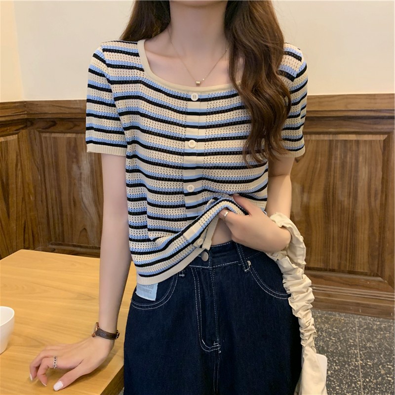 Áo len nữ tay ngắn cổ vuông croptop hàn quốc nhiều màu ulzzang VM STYLE 22ALU03G10904 | BigBuy360 - bigbuy360.vn