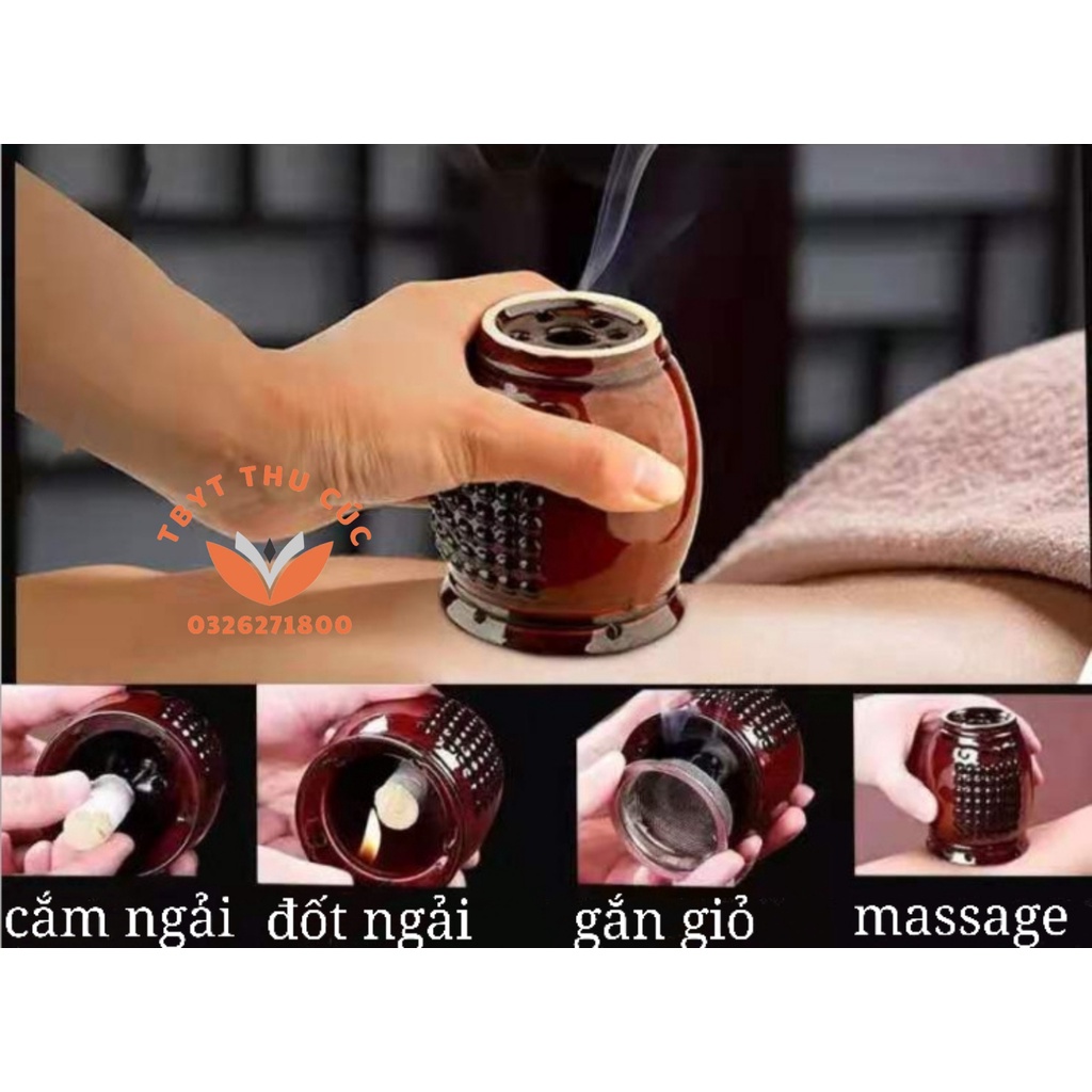 Cốc xông ngải cứu-Cốc phù dương-TẶNG BAO THỔ CẨM CHỐNG NÓNG