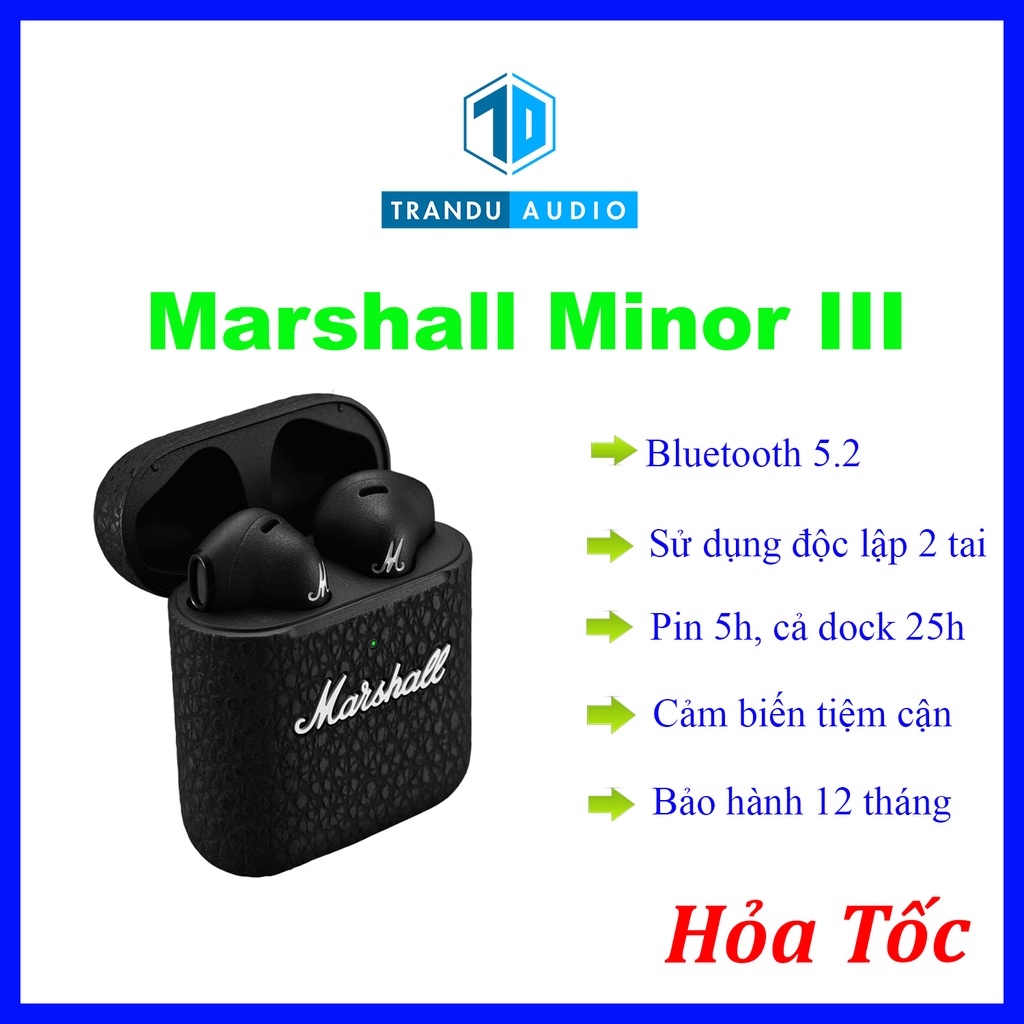 Tai Nghe True Wireless Marshall Minor III , New Seal, Pin 5h, IPX4, Bảo Hành 12 Tháng Chính Hãng | Trần Du Audio