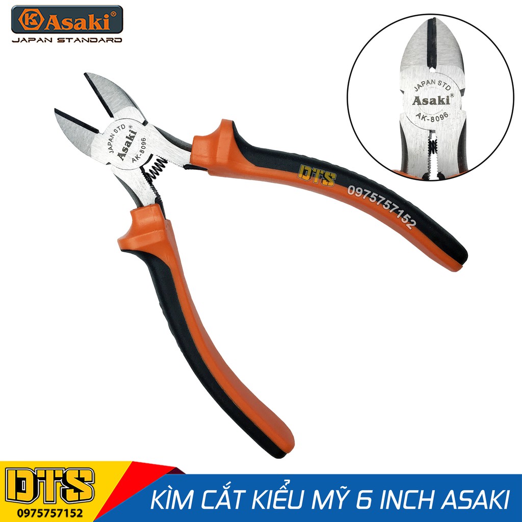 Kìm cắt kiểu Mỹ Asaki A+cut Tech 6 inch/ 150mm, thép High Carbon độ cứng cao