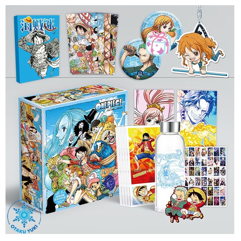 (200) Hộp Quà tặng anime One Piece hộp to có bình nước ảnh dán vòng tay ảnh thẻ postcard anime chibi kèm lịch