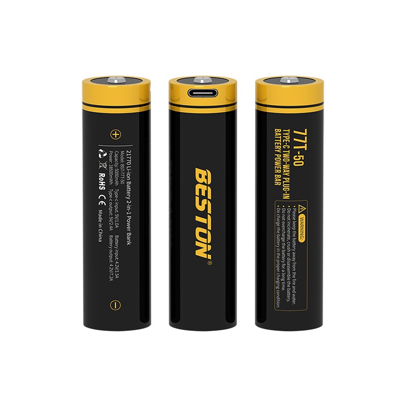 Pin sạc 2 chiều 21770 Beston 5000mAh dòng xả lớn dùng cho đèn pin LED công suất cao, pin dự phòng, xe điện