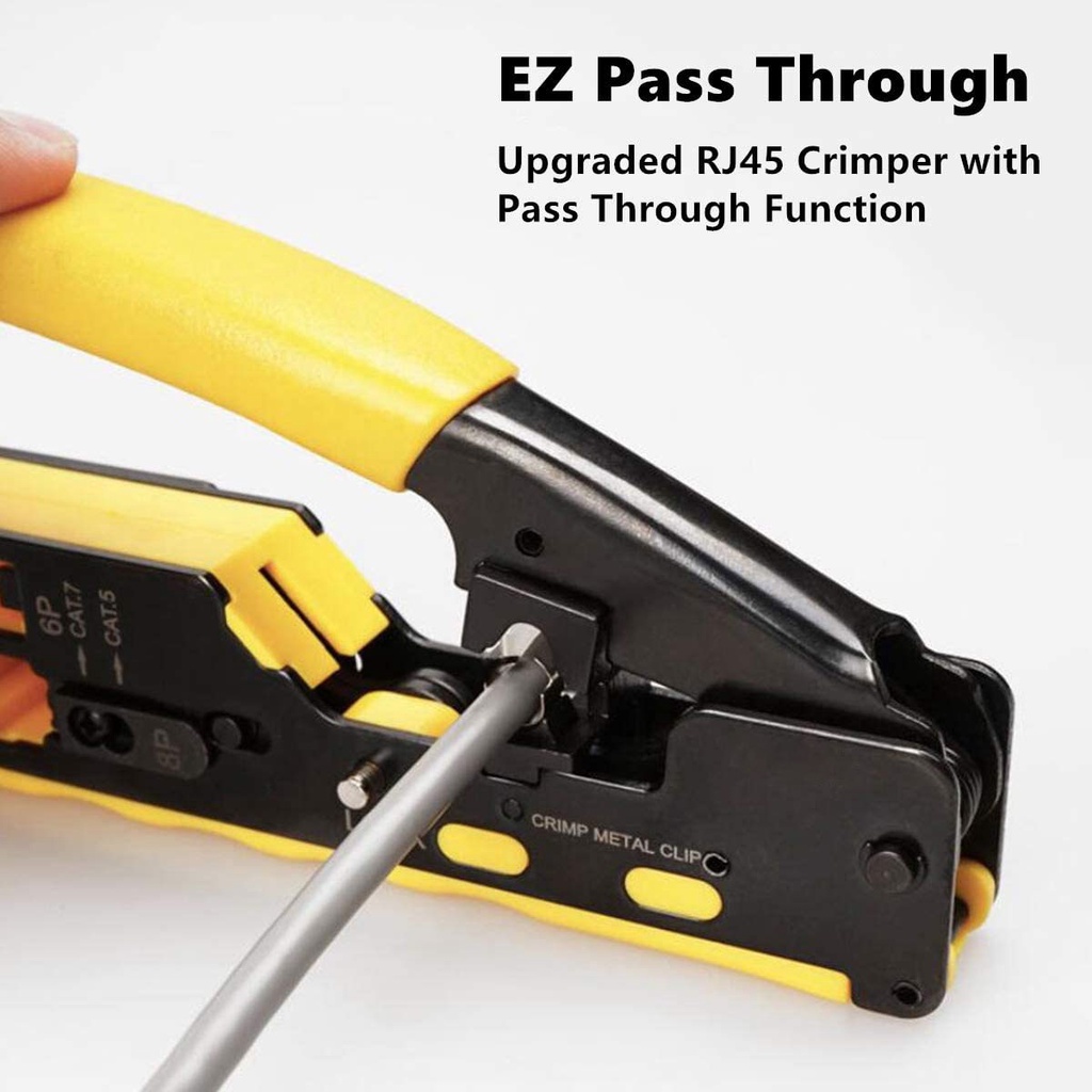 Đi qua Crimper cho đầu nối mạng CAT5 / 5e CAT6 CAT6a CAT7 Phích cắm mô-đun được bảo vệ RJ45 RJ12 RJ11 Truyền qua công cụ uốn Cắt dải và uốn tất cả trong một