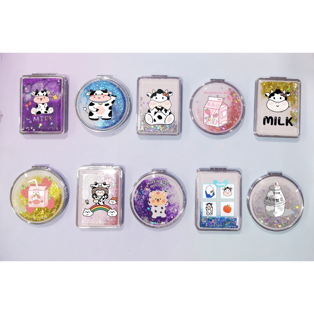 Gương nước chảy kim tuyến bò sữa in hình GNI12 gương 2 mặt pheobe