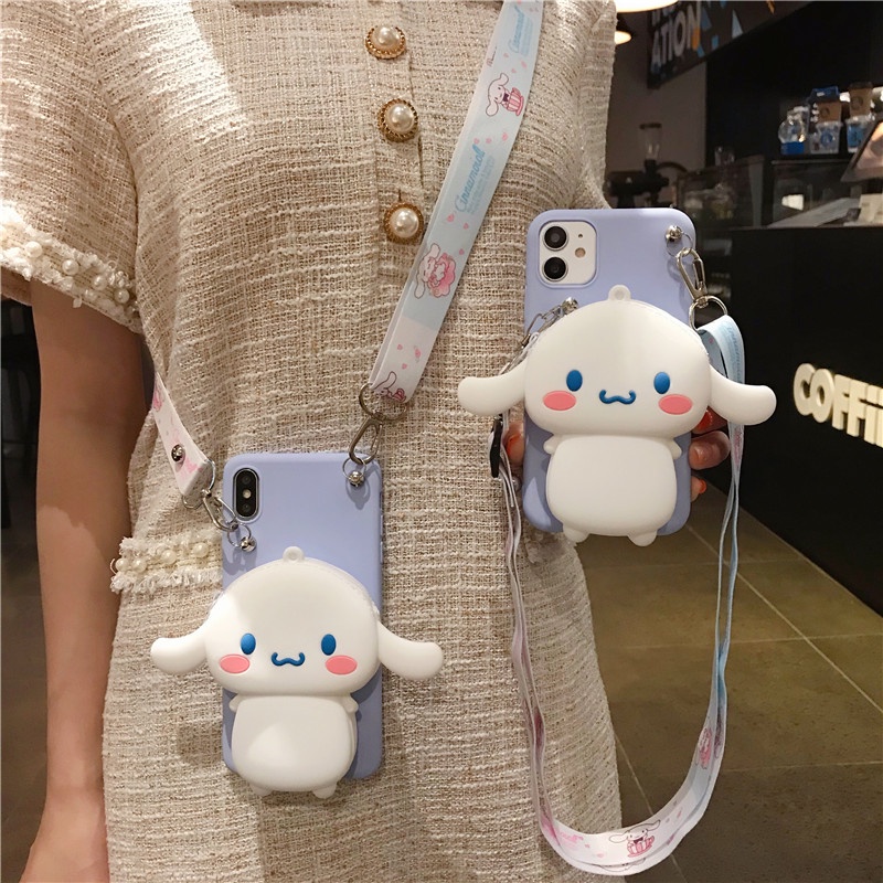 Ốp Điện Thoại Silicon Kèm Ví Hình Cinnamoroll Hoạt Hình Có Dây Đeo Cho IPHONE 13 PRO MAX 12 MINI 11 5 S 6 7 8 PLUS X XS MAX XR SE 2020
