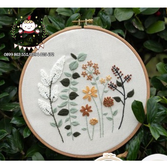 Kit thêu tranh Trang trí Chào Thu Nhà có hoa dành cho người mới bắt đầu Bách hóa Na Na Handmade DIY