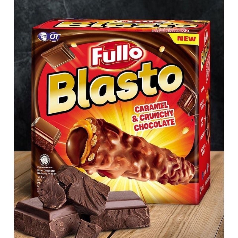 Hộp 15 cây-Bánh xốp ống socola 5 lớp giòn Fullo Blasto-Hàng nhập Indonesia-270g