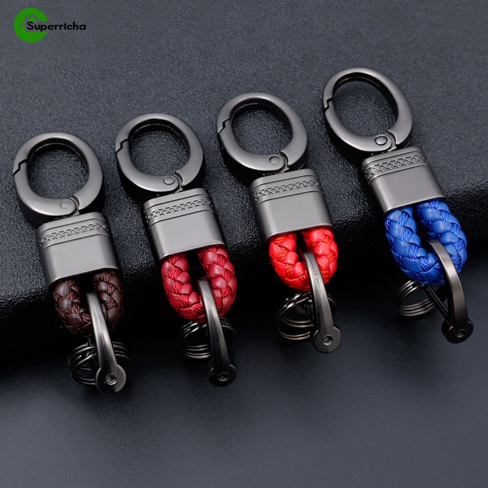 Móc Khóa Dây Da Bện Kèm Khóa Kim Loại Sang Trọng Cho Xe Hơi