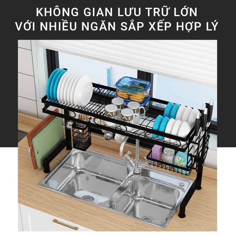 [𝐅𝐫𝐞𝐞𝐬𝐡𝐢𝐩] Kệ Úp Chén Bát VANDO Đa Năng 2 Tầng Giá bát Cao Cấp Tặng Kèm Giá Để Dao Thớt