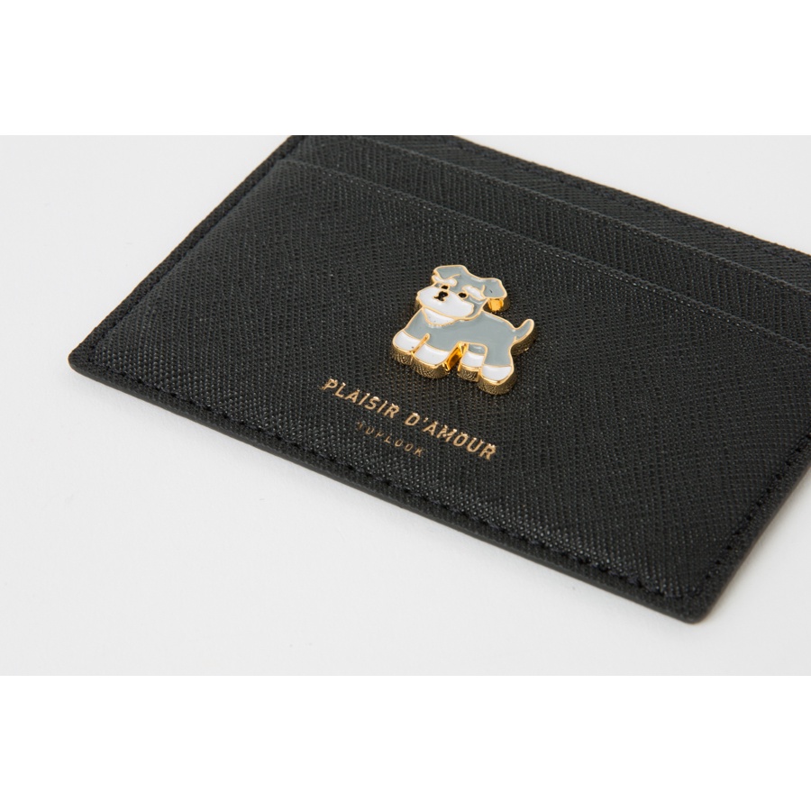 Ví Đựng Thẻ Artbox Hàn Quốc Màu Nâu Đính Huy Hiệu Hình Cún Schnauzer Dễ Thương Đơn Giản