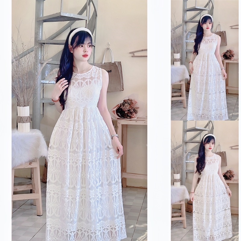 Đầm maxi ren dày dặn