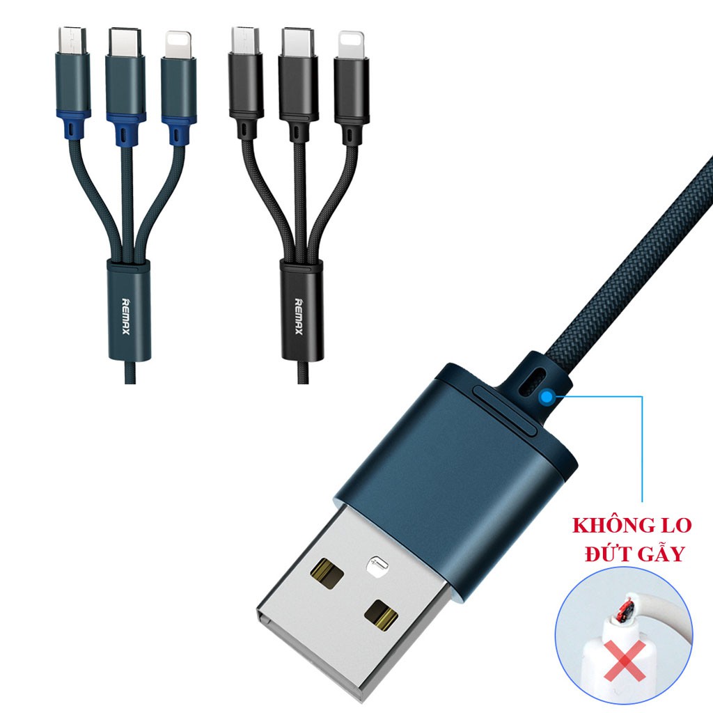 Cáp Sạc Sạc 3 Đầu Micro Usb /Type C/Lightning