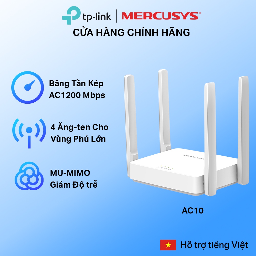 [Hỏa Tốc] Bộ Phát Wifi Mercusys AC10 Băng Tần Kép Chuẩn AC 1200Mbps
