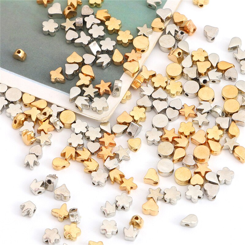 Set 100 hạt hình học mạ vàng CCB dùng làm vòng tay trang sức/may vá thủ công