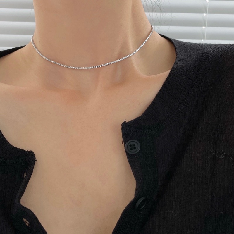 Vòng cổ choker nữ Tennis bạc 925, dây chuyền bạc đính đá Cz