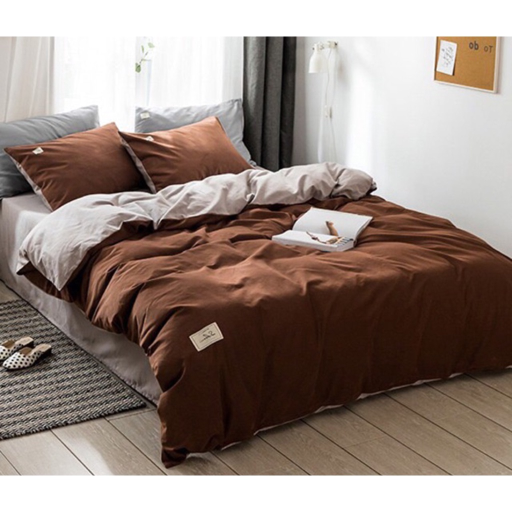 Bộ Chăn Ga Gối Cotton TC Emmibedding store cao cấp - Nâu ga be