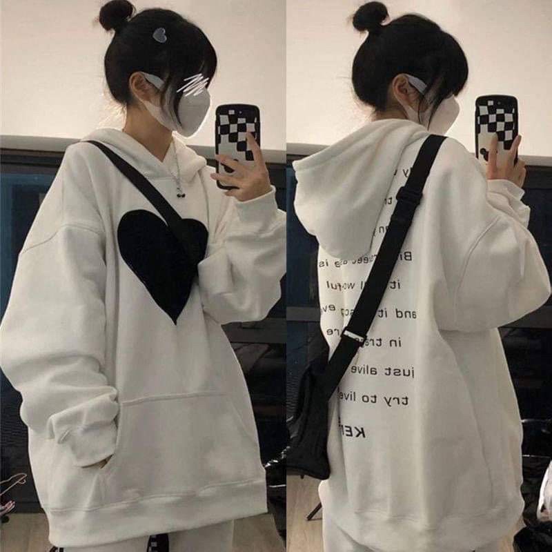 Áo hoodie tim to chữ lưng ONLY TC6
