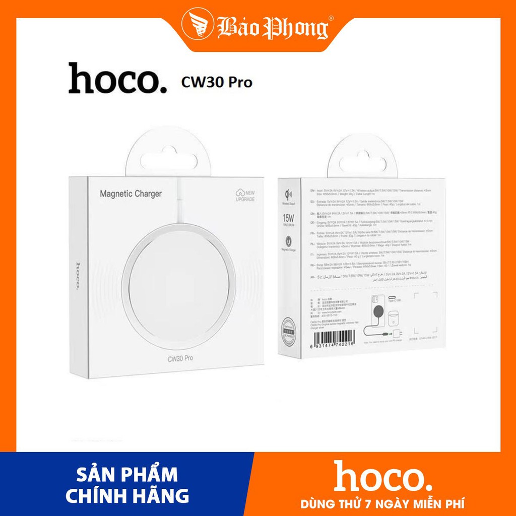 Dock Sạc Nhanh Không Dây 15W MAGSAFE HOCO CW30 PRO để bàn Dành cho điện thoại iPhone iP Huawei Samsung Oppo Realme đế