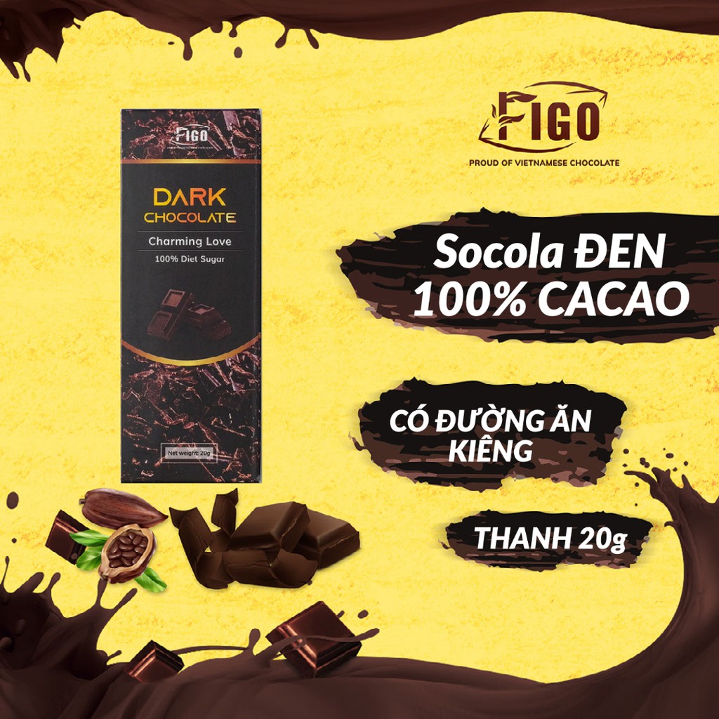 Socola đen 100% đường ăn kiêng DIET 20g FIGO, bánh cho người tiểu đường, giảm cân, heathy