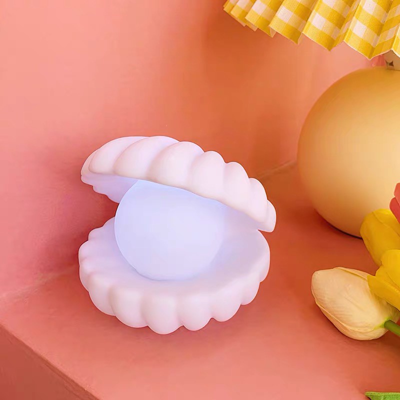 W & G 🌊 Đèn ngủ để bàn trang trí hình vỏ sò bằng nhựa dễ thương