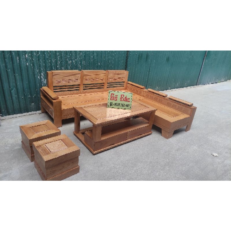 Bộ ghế sofa gỗ phòng khách góc L kích thước 2m x 1m8 gỗ sồi nga 100%