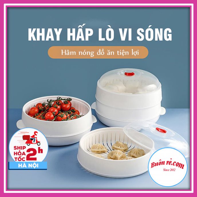 Bộ khay hấp lò vi sóng nhựa Việt Nhật 2 tầng (MS:5625) - Khay hấp đồ ăn lò vi sóng 01540