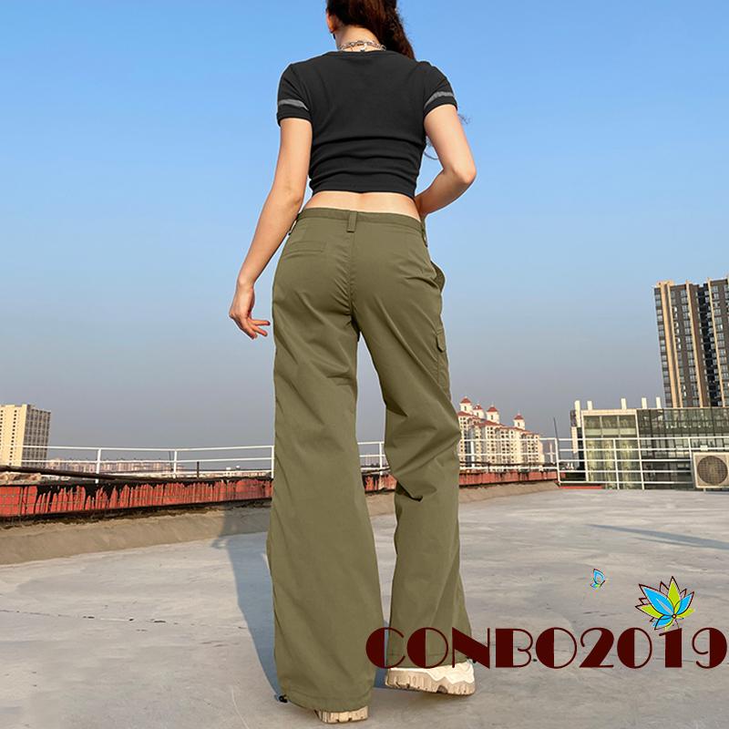 Quần Dài Ống Rộng Màu Trơn Phối Nút Thời Trang Cho Nữ