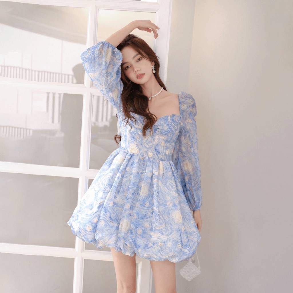 (Mẫu Mới) Đầm Voan Cho Tiểu Thư  Tay Dài Hở Lưng Cực Xinh Xắn UP h.h.p
