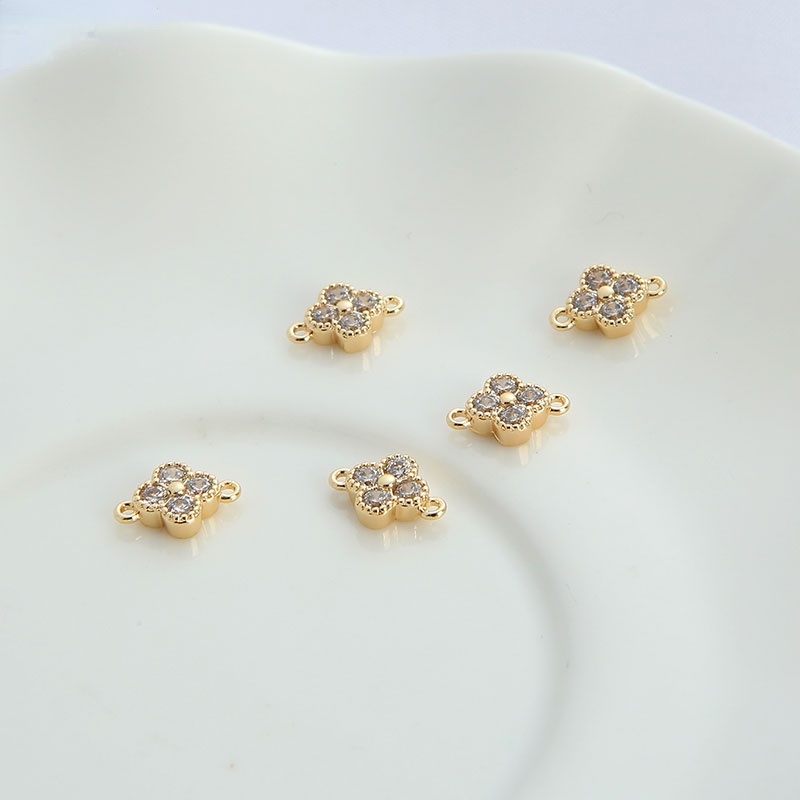 Bộ Phụ Kiện Làm Trang Sức Thủ Công Hình Cỏ Bốn Lá Bằng Đồng 14K diy