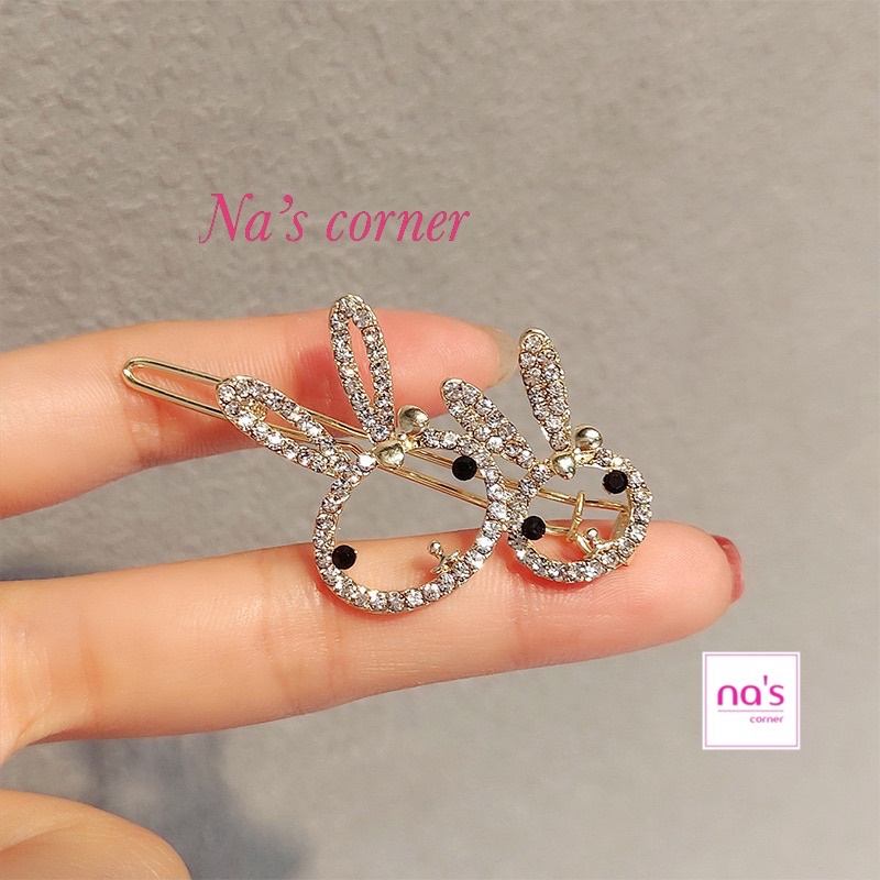 Kẹp tóc Kim loại hình Thỏ đính đá phong cách dễ thương dành cho nữ