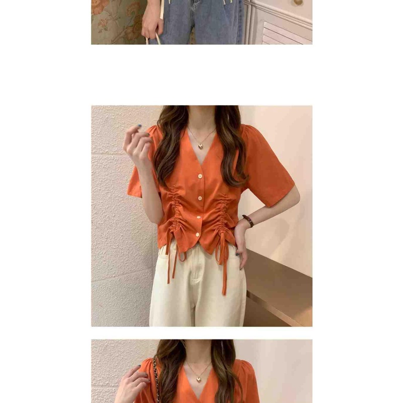 Áo Sơ Mi Tay Ngắn Cổ Chữ V Dáng Ôm Thời Trang Mùa Hè Mới Cho Nữ 2021