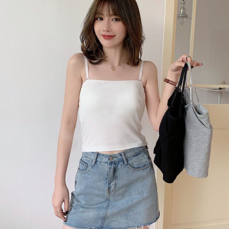 SALE Áo hai dây nữ dáng ôm Xuu Design, áo 2 dây nữ croptop đẹp vải cotton co dãn, có đai điều chỉnh AD02