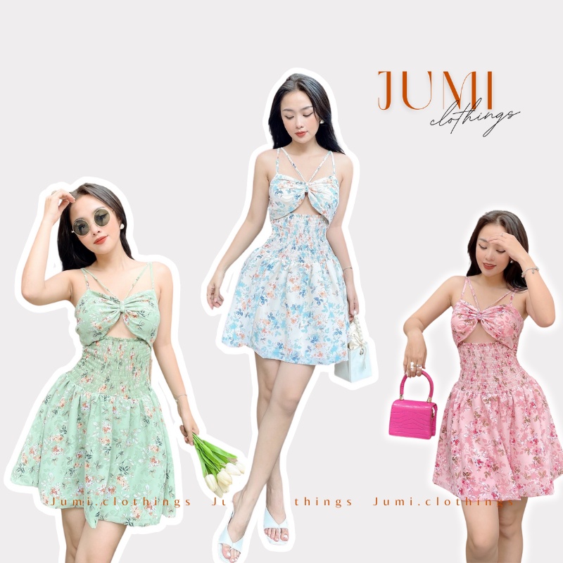 Đầm hoa hai dây, váy 2 dây có mút ngực và quần bảo hộ