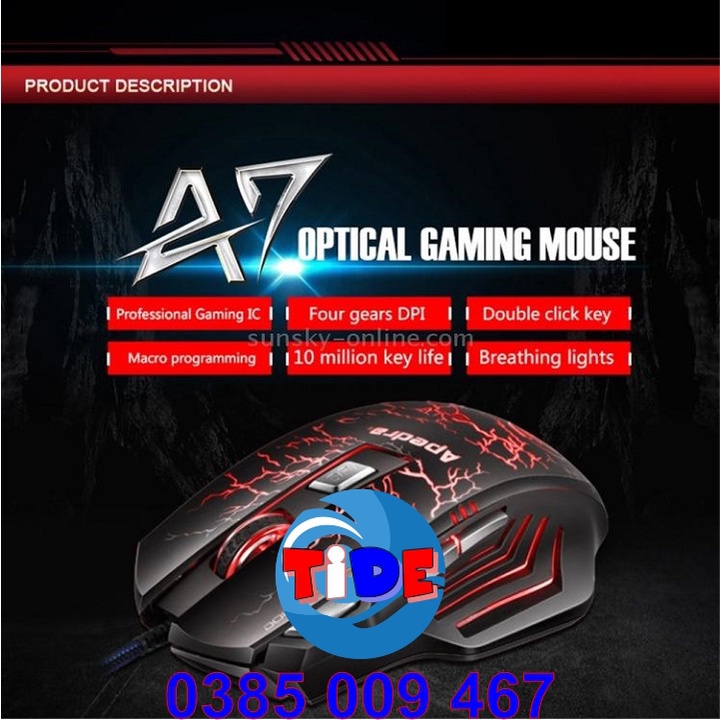 Chuột Gaming Apedra A7 – Chính hãng – Led đổi màu – Độ nhạy 3200 DPI – Bảo hành 12 tháng