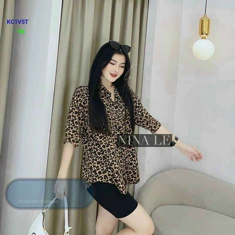Set Áo sơ mi nữ họa tiết da beo, ngựa vằn + quần short ngố,Có size to XL (Size S M L XL)