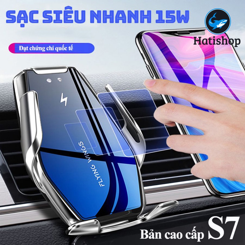 Giá đỡ điện thoại, kẹp cửa gió S7 trên xe ôtô. Kiêm Sạc Nhanh Không Dây, Cảm Ứng Hồng Ngoại. bảo hành 1 năm tại Hatishop