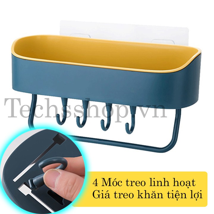 Kệ nhựa dán tường hình bầu có 4 móc treo linh hoạt cho phòng tắm, phòng bếp - Khay treo đồ 2 lớp cao cấp