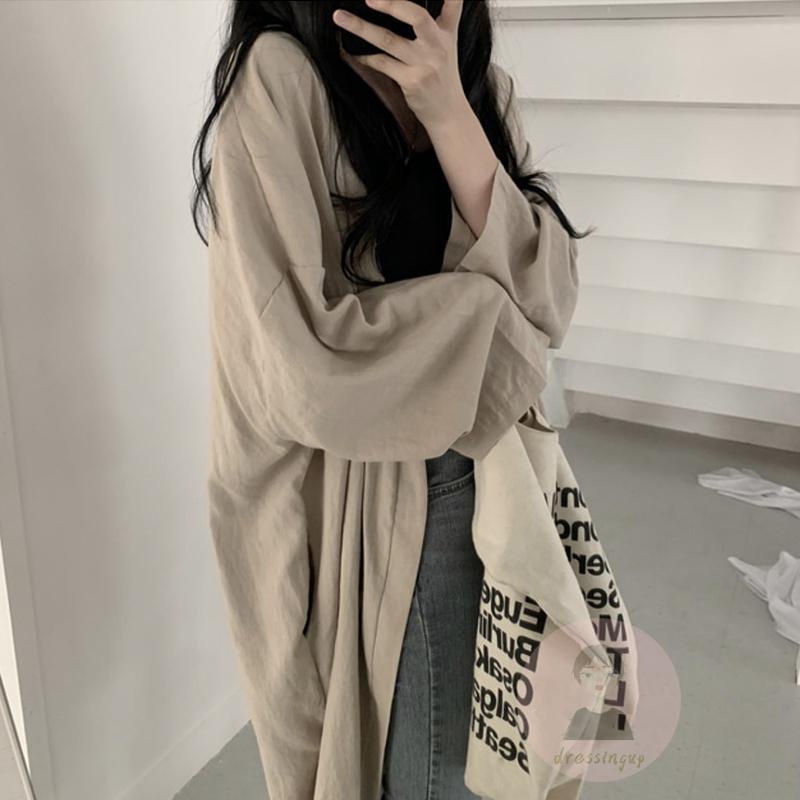 Áo Khoác Cardigan Tay Dài Dáng Rộng Màu Sắc Đơn Giản Dành Cho Nữ