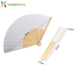 Quạt Giấy Xếp Bằng Tre Màu Trắng Trơn Dùng Luyện Tập Vẽ Thư Pháp DIY