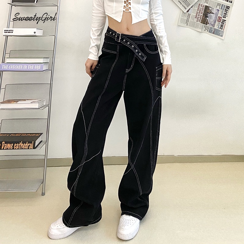 Quần Jeans Dài Lưng Cao Ống Đứng Màu Trơn Thời Trang Cho Nữ