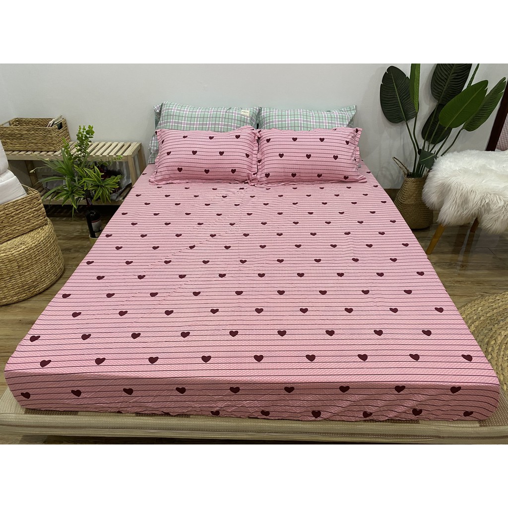 SET GA CHUN VÀ 2 VỎ GỐI NẰM COTTON POLY NGOCANHBEDDING HOT NHẤT HÈ 2021 MẪU TIM HỒNG