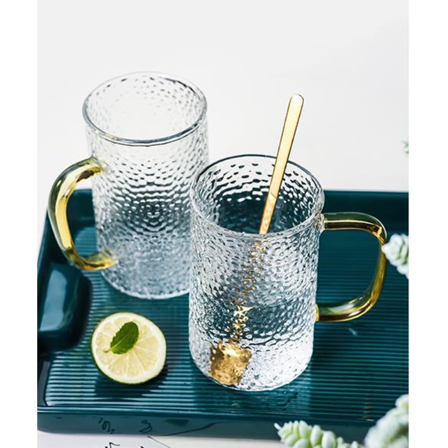 Bộ Cốc Thủy Tinh Cao Cấp. Cốc thủy tinh viền vàng vân họa tiết mặt trời.